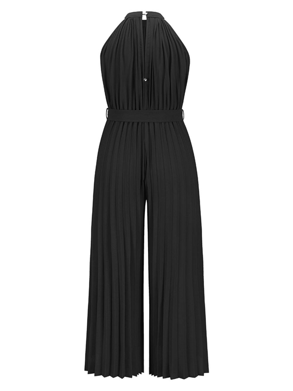 Pleated Halter Wide-Leg Jumpsuit — Black - Picture 4 of 6